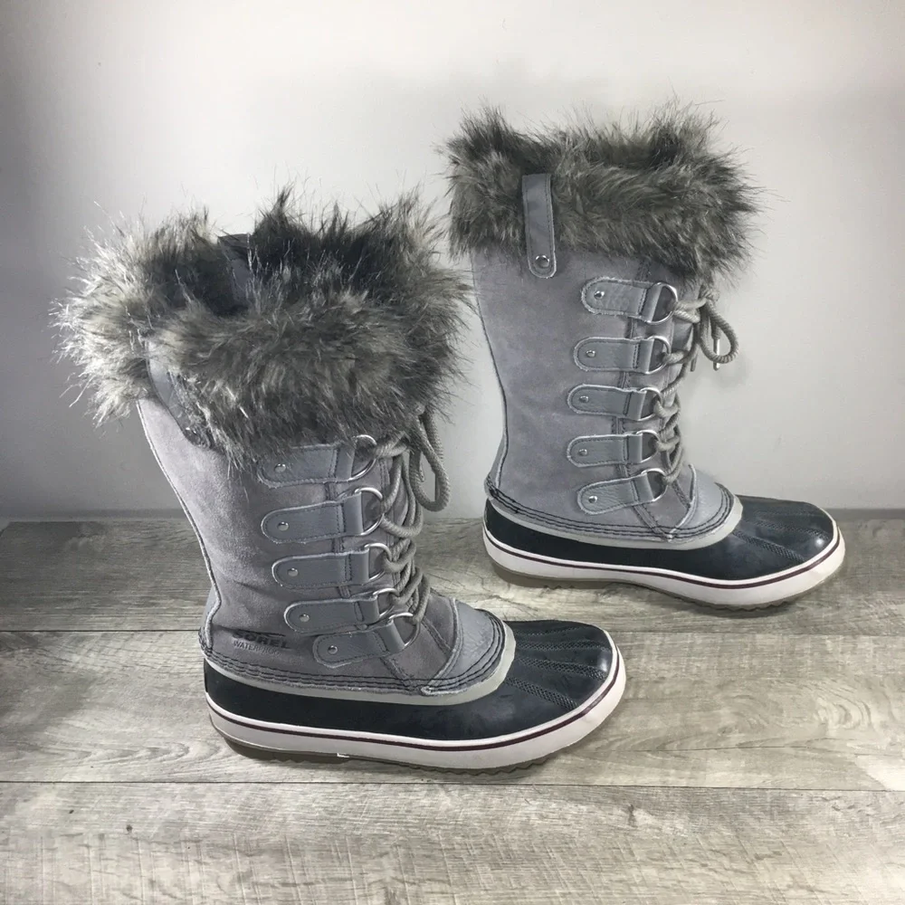 Womens Sorel Joan of Arctic Snow Gray Waterproof Leather Boots NL2429 Size 9.5